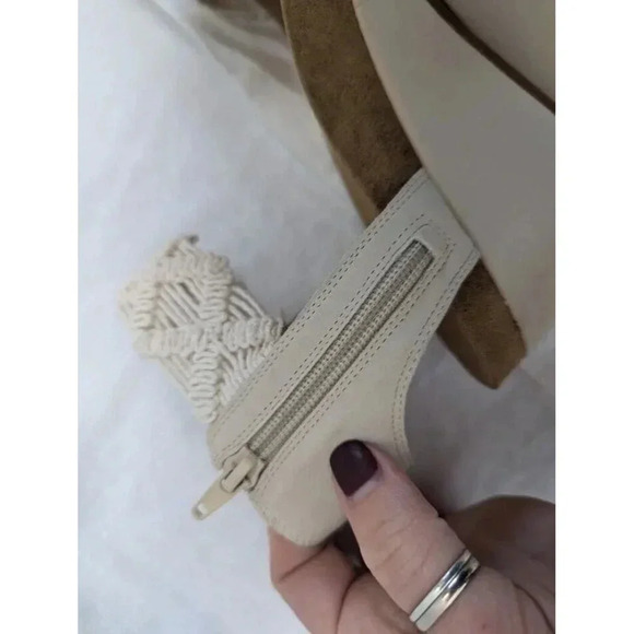 Lucky Brand Kaydyn Ankle Wrap Macrame Wedge Sandals Ivory Off White Sz 10 SH4 - Picture 4 of 11